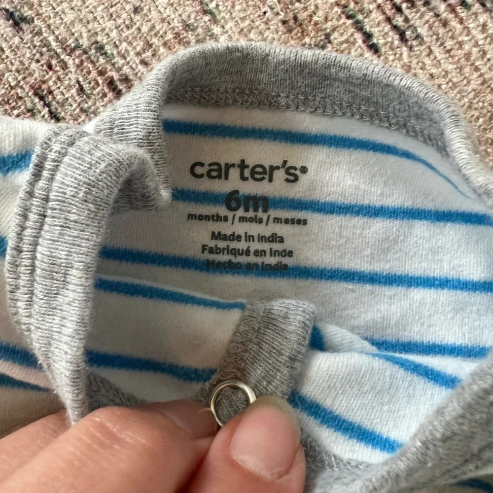 Carter's Blue and Gray Footed One Piece with Cozy Stripes